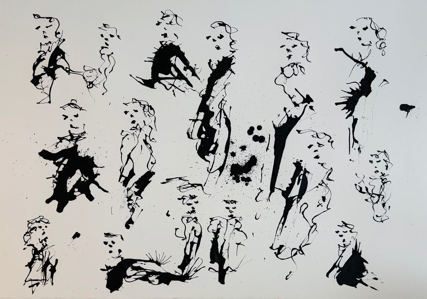 “Krøllede mennesker i blæk” 100x70 cm